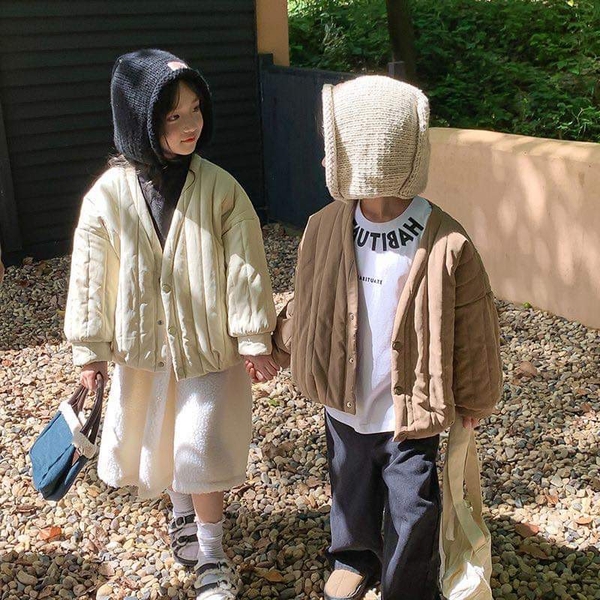 Áo khoác phao chần style Hàn 3 màu nâu, hồng, kem cho bé