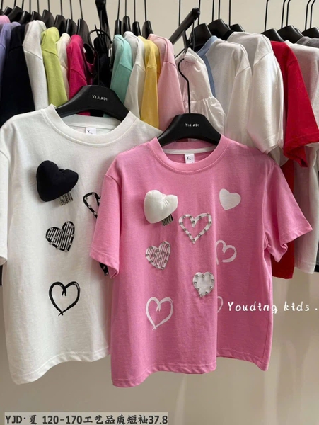 Áo phông cộc tay gắn họa tiết trái tim 3 màu trắng, hồng, đen