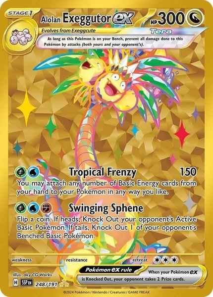 Thẻ hình Pokemon Alolan Exeggutor ex 248/191 - Lá bài lẻ Surging Sparks Hyper Rare tiếng Anh chính hãng