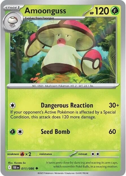 Thẻ hình Pokemon Amoonguss 011/086 - Lá bài lẻ Black Bolt Uncommon Reverse Holo tiếng Anh chính hãng