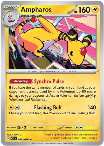 Thẻ hình Pokemon Ampharos 029/086 - Lá bài lẻ Chaos Rising Holo Rare Reverse Holo tiếng Anh chính hãng