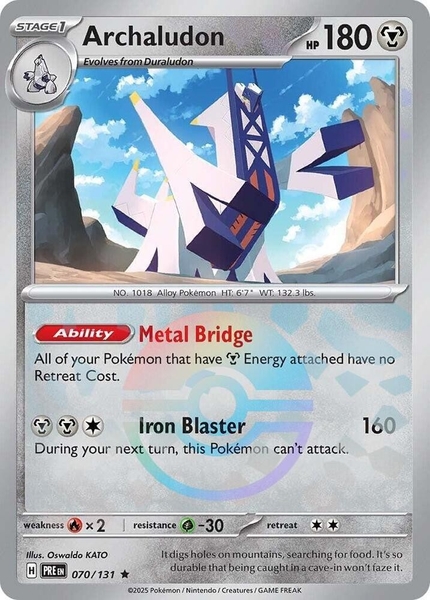 Thẻ hình Pokemon Archaludon 070/131 - Lá bài lẻ Prismatic Evolutions Rare Reverse Holo tiếng Anh chính hãng ảnh 3
