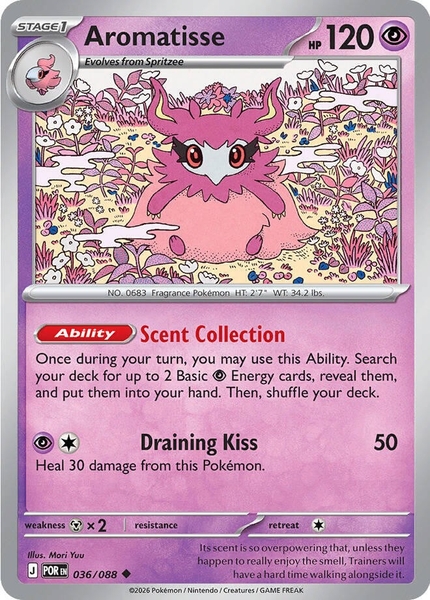 Thẻ hình Pokemon Aromatisse 036/088 - Lá bài lẻ Perfect Order Uncommon Reverse Holo tiếng Anh chính hãng