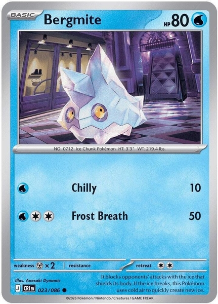 Thẻ hình Pokemon Bergmite 023/086 - Lá bài lẻ Chaos Rising Common Reverse Holo tiếng Anh chính hãng
