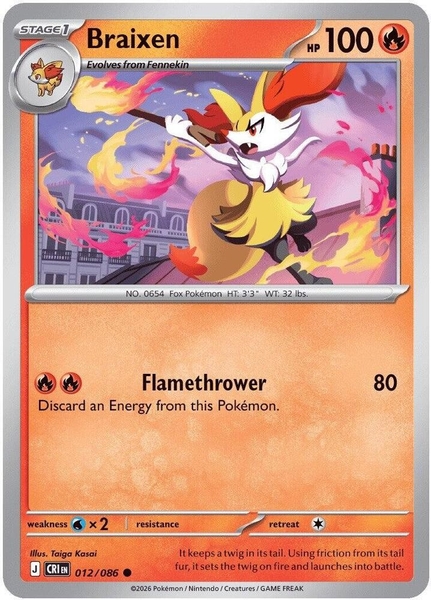 Thẻ hình Pokemon Braixen 012/086 - Lá bài lẻ Chaos Rising Common Reverse Holo tiếng Anh chính hãng