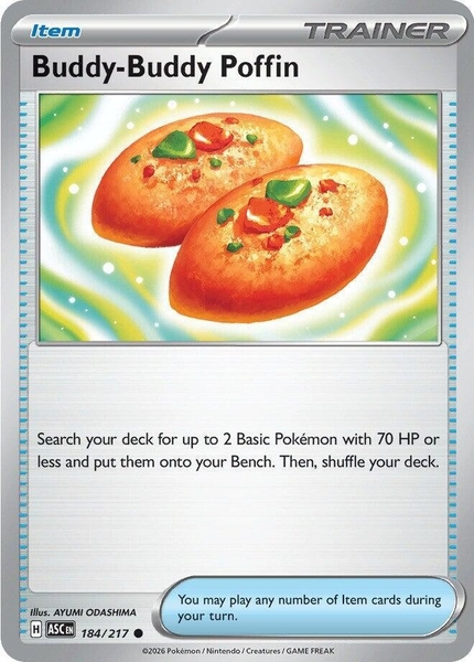 Thẻ hình Pokemon Buddy-Buddy Poffin 184/217 - Lá bài lẻ Ascended Heroes Common tiếng Anh chính hãng