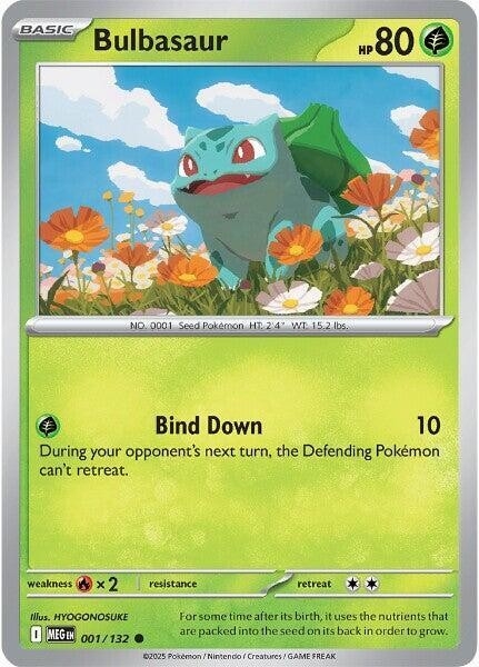 Thẻ hình Pokemon Bulbasaur 001/132 - Lá bài lẻ Mega Evolution Base Set Common Reverse Holo tiếng Anh chính hãng