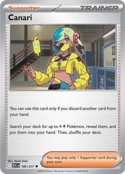 Thẻ hình Pokemon Canari 185/217 - Lá bài lẻ Ascended Heroes Uncommon tiếng Anh chính hãng