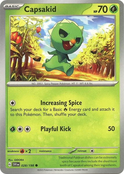 Thẻ hình Pokemon Capsakid 028/198 - Lá bài lẻ Scarlet & Violet Base Set Common Reverse Holo tiếng Anh chính hãng