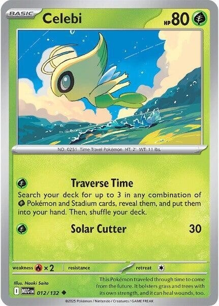 Thẻ hình Pokemon Celebi 012/132 - Lá bài lẻ Mega Evolution Base Set Uncommon Reverse Holo tiếng Anh chính hãng