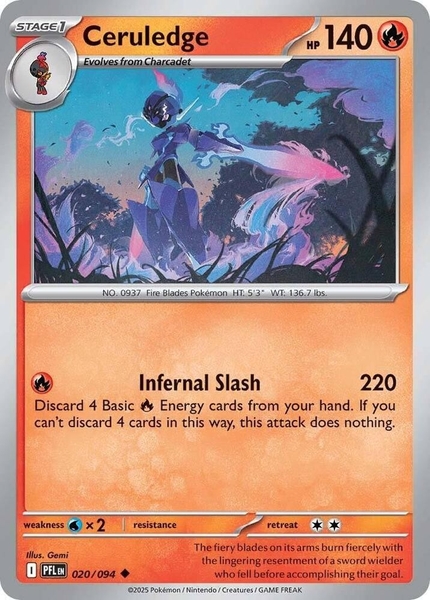 Thẻ hình Pokemon Ceruledge 020/094 - Lá bài lẻ Phantasmal Flames Uncommon Reverse Holo tiếng Anh chính hãng