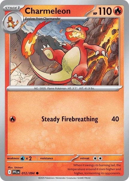 Thẻ hình Pokemon Charmeleon 012/094 - Lá bài lẻ Phantasmal Flames Common Reverse Holo tiếng Anh chính hãng