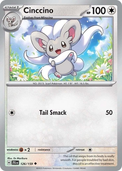 Thẻ hình Pokemon Cinccino 126/159 - Lá bài lẻ Journey Together Uncommon Reverse Holo tiếng Anh chính hãng