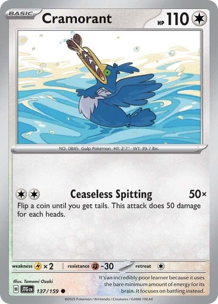 Thẻ hình Pokemon Cramorant 137/159 - Lá bài lẻ Journey Together Common Reverse Holo tiếng Anh chính hãng