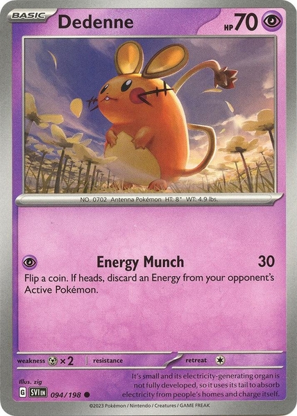 Thẻ hình Pokemon Dedenne 094/198 - Lá bài lẻ Scarlet & Violet Base Set Common Reverse Holo tiếng Anh chính hãng