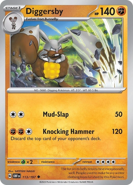 Thẻ hình Pokemon Diggersby 113/197 - Lá bài lẻ Obsidian Flames Uncommon Reverse Holo tiếng Anh chính hãng