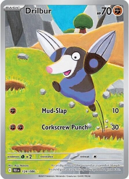 Thẻ hình Pokemon Drilbur 124/086 - Lá bài lẻ Black Bolt Illustration Rare tiếng Anh chính hãng
