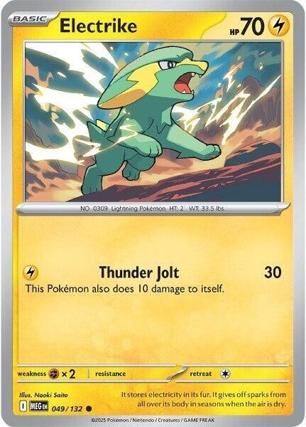 Thẻ hình Pokemon Electrike 049/132 - Lá bài lẻ Mega Evolution Base Set Common Reverse Holo tiếng Anh chính hãng