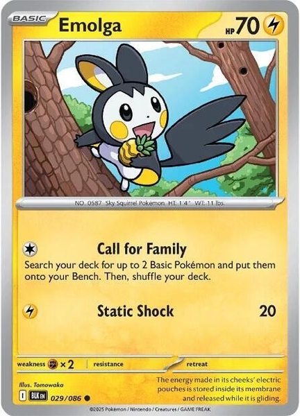 Thẻ hình Pokemon Emolga 029/086 - Lá bài lẻ Black Bolt Common Reverse Holo tiếng Anh chính hãng