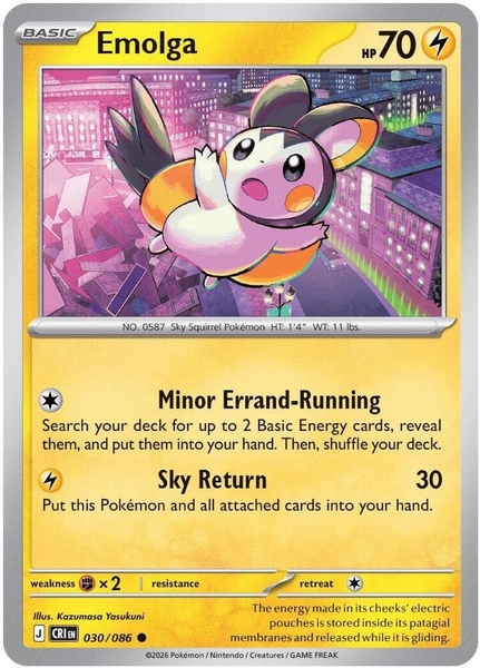 Thẻ hình Pokemon Emolga 030/086 - Lá bài lẻ Chaos Rising Common Reverse Holo tiếng Anh chính hãng