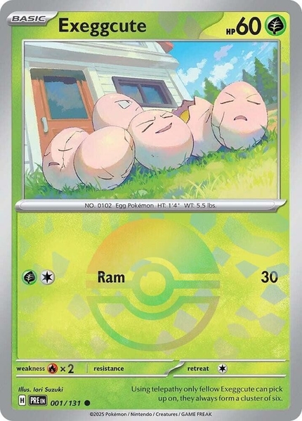 Thẻ hình Pokemon Exeggcute 001/131 - Lá bài lẻ Prismatic Evolutions Common Reverse Holo tiếng Anh chính hãng ảnh 2