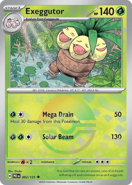 Thẻ hình Pokemon Exeggutor 002/131 - Lá bài lẻ Prismatic Evolutions Uncommon Reverse Holo tiếng Anh chính hãng ảnh 2