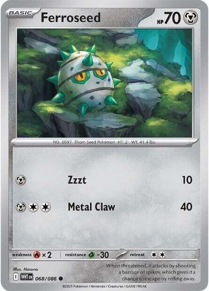 Thẻ hình Pokemon Ferroseed 068/086 - Lá bài lẻ White Flare Common Reverse Holo tiếng Anh chính hãng