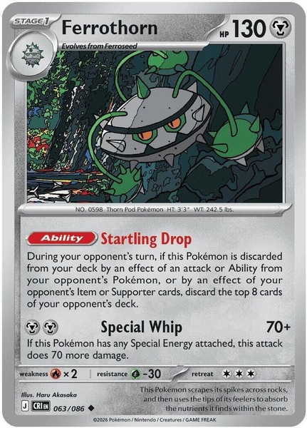 Thẻ hình Pokemon Ferrothorn 063/086 - Lá bài lẻ Chaos Rising Uncommon Reverse Holo tiếng Anh chính hãng