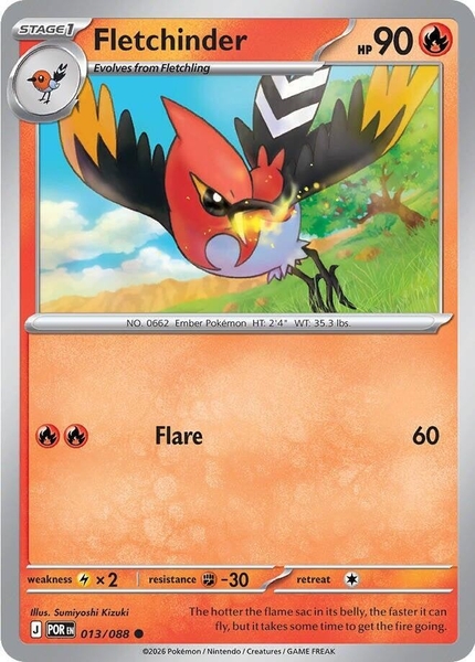 Thẻ hình Pokemon Fletchinder 013/088 - Lá bài lẻ Perfect Order Common Reverse Holo tiếng Anh chính hãng