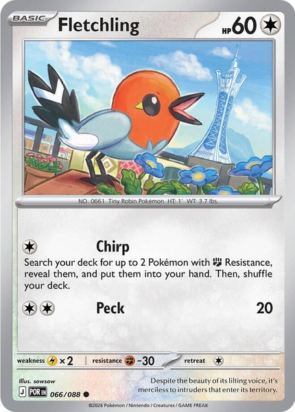 Thẻ hình Pokemon Fletchling 066/088 - Lá bài lẻ Perfect Order Common Reverse Holo tiếng Anh chính hãng