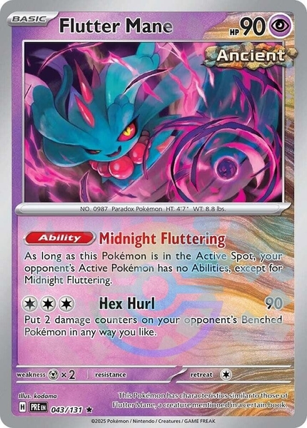 Thẻ hình Pokemon Flutter Mane 043/131 - Lá bài lẻ Prismatic Evolutions Rare Reverse Holo tiếng Anh chính hãng ảnh 3