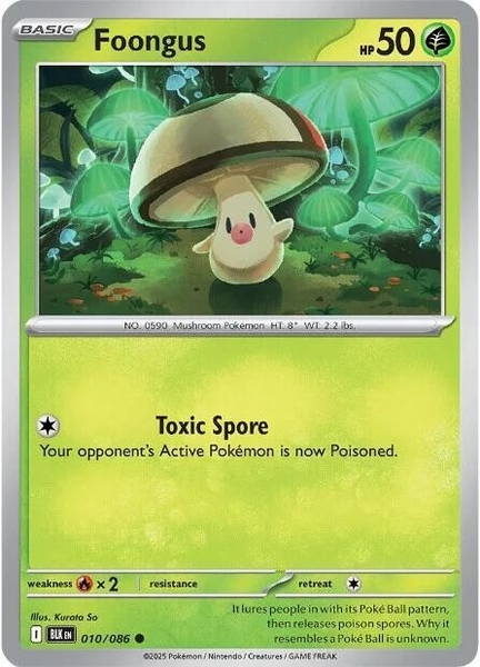 Thẻ hình Pokemon Foongus 010/086 - Lá bài lẻ Black Bolt Common Reverse Holo tiếng Anh chính hãng