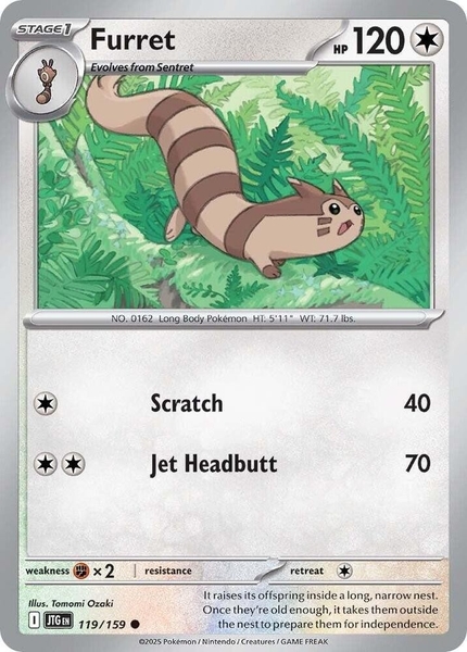 Thẻ hình Pokemon Furret 119/159 - Lá bài lẻ Journey Together Common Reverse Holo tiếng Anh chính hãng