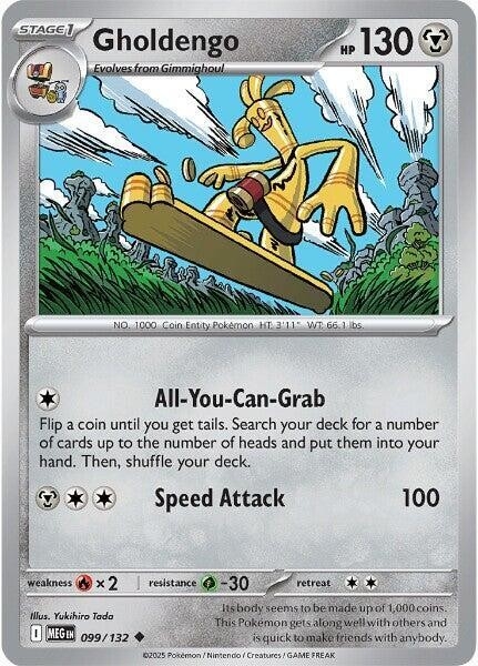 Thẻ hình Pokemon Gholdengo 099/132 - Lá bài lẻ Mega Evolution Base Set Uncommon Reverse Holo tiếng Anh chính hãng