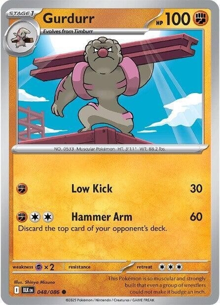 Thẻ hình Pokemon Gurdurr 048/086 - Lá bài lẻ Black Bolt Common Reverse Holo Poke Ball Holo tiếng Anh chính hãng