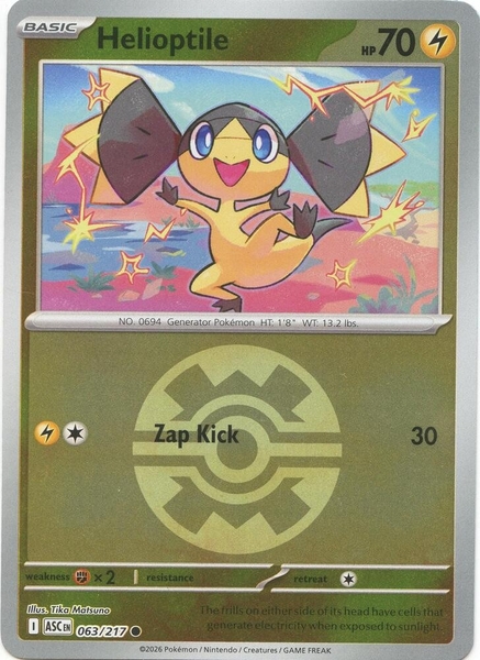 Thẻ hình Pokemon Helioptile 063/217 - Lá bài lẻ Ascended Heroes Common Quick Ball Holo tiếng Anh chính hãng