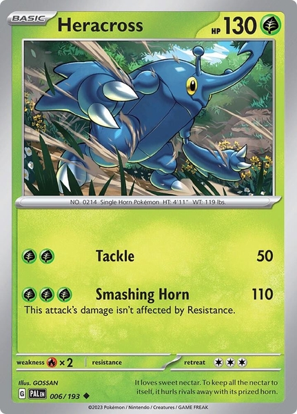 Thẻ hình Pokemon Heracross 006/193 - Lá bài lẻ Paldea Evolved Uncommon Reverse Holo tiếng Anh chính hãng