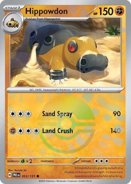 Thẻ hình Pokemon Hippowdon 053/131 - Lá bài lẻ Prismatic Evolutions Common Reverse Holo tiếng Anh chính hãng ảnh 2