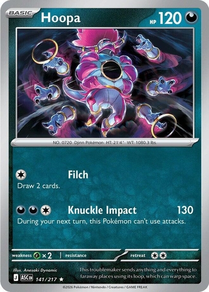 Thẻ hình Pokemon Hoopa 141/217 - Lá bài lẻ Ascended Heroes Holo Rare tiếng Anh chính hãng