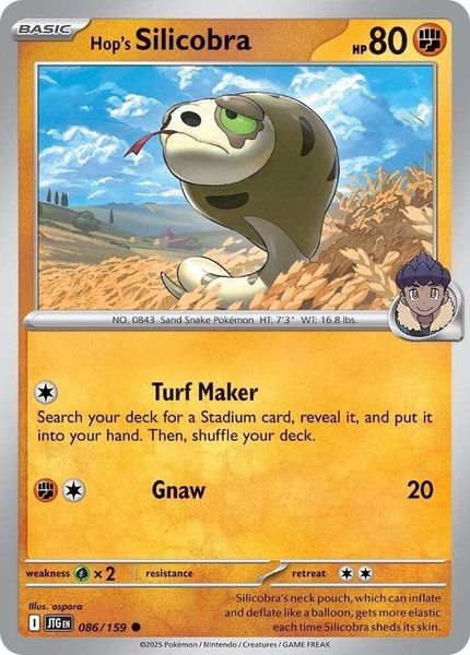 Thẻ hình Pokemon Hop's Silicobra 086/159 - Lá bài lẻ Journey Together Common Reverse Holo tiếng Anh chính hãng