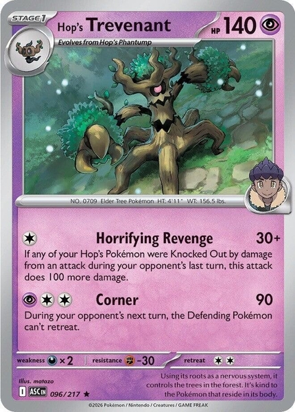 Thẻ hình Pokemon Hop's Trevenant 096/217 - Lá bài lẻ Ascended Heroes Holo Rare tiếng Anh chính hãng