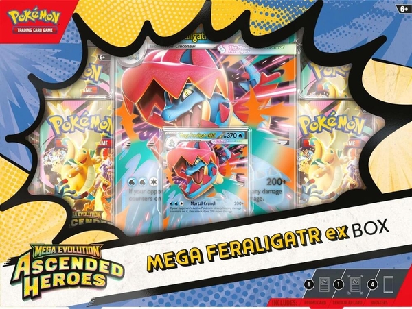 Hộp thẻ bài Ascended Heroes Mega Feraligatr ex Box tiếng Anh chính hãng - Pokemon TCG Series Mega Evolution