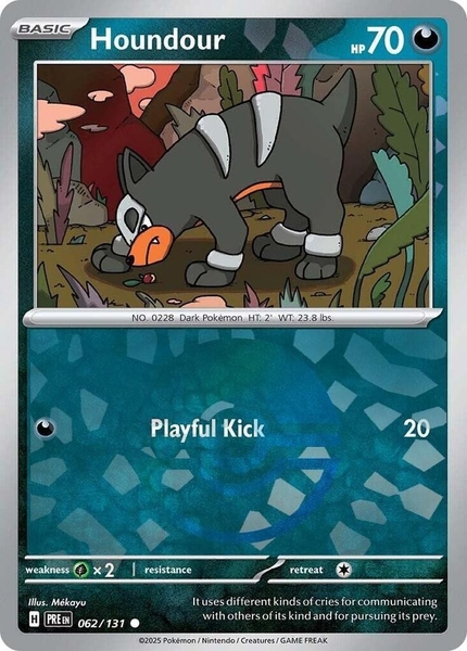 Thẻ hình Pokemon Houndour 062/131 - Lá bài lẻ Prismatic Evolutions Common Reverse Holo tiếng Anh chính hãng ảnh 2