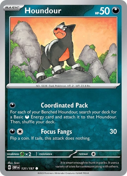Thẻ hình Pokemon Houndour 131/197 - Lá bài lẻ Obsidian Flames Common Reverse Holo tiếng Anh chính hãng