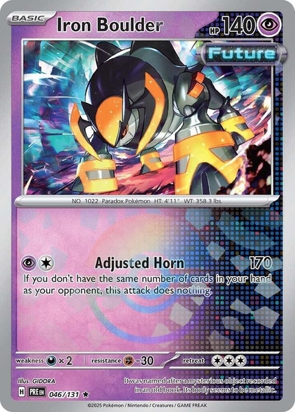 Thẻ hình Pokemon Iron Boulder 046/131 - Lá bài lẻ Prismatic Evolutions Rare Reverse Holo tiếng Anh chính hãng ảnh 3
