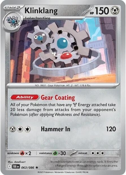 Thẻ hình Pokemon Klinklang 063/086 - Lá bài lẻ Black Bolt Holo Rare Reverse Holo tiếng Anh chính hãng