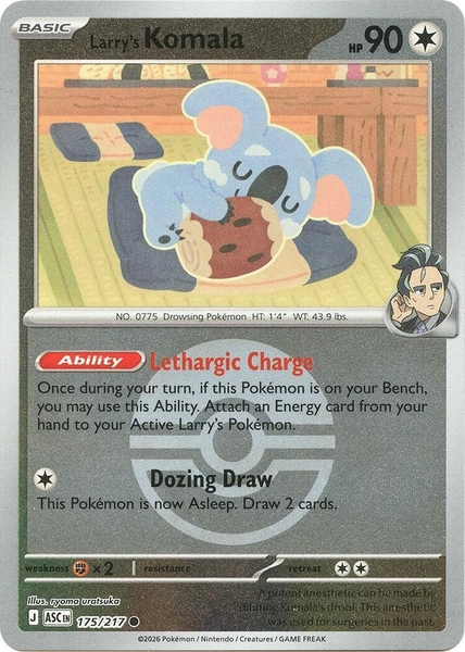 Thẻ hình Pokemon Larry's Komala 175/217 - Lá bài lẻ Ascended Heroes Common Poke Ball Holo tiếng Anh chính hãng
