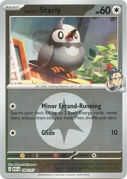 Thẻ hình Pokemon Larry's Starly 168/217 - Lá bài lẻ Ascended Heroes Common Energy Symbol Holo tiếng Anh chính hãng