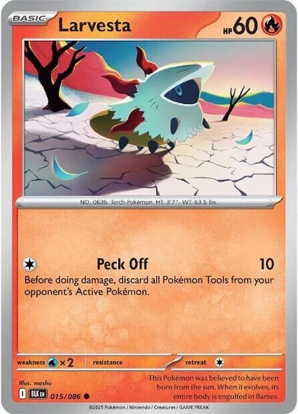 Thẻ hình Pokemon Larvesta 015/086 - Lá bài lẻ Black Bolt Common Reverse Holo tiếng Anh chính hãng