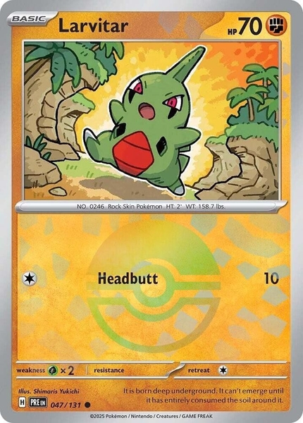 Thẻ hình Pokemon Larvitar 047/131 - Lá bài lẻ Prismatic Evolutions Common Reverse Holo tiếng Anh chính hãng ảnh 2